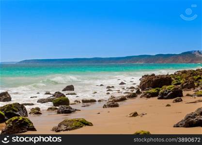 Algarve, Portugal, Europe. Atlantic coast. ocean waves of Atlantic Ocean
