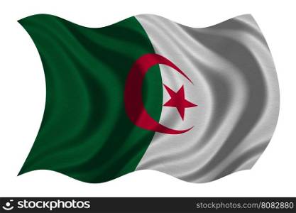 Algerian national official flag. African patriotic symbol, banner, element, background. Correct colors. Flag of Algeria with real detailed fabric texture wavy isolated on white, 3D illustration