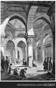 Algiers, Interior of a mosque, vintage engraved illustration. History of France ? 1885.