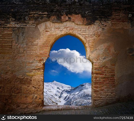 Alhambra arch and Granada Sierra Nevada photo illustration