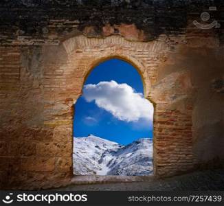 Alhambra arch and Granada Sierra Nevada photo illustration