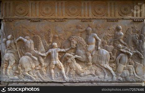 Alhambra Carlos V marble wall sculptures in Granada of Andalusia Spain