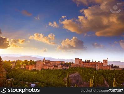 Alhambra sunrise light in Granada of Spain view from Albaicin