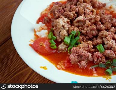 Ali Nazik kebab? - Turkish appetizer of meat, tomatoes and rice