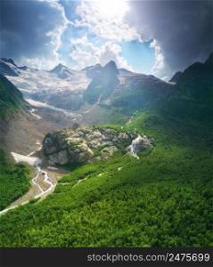 Alibek mountain glacier. Nature landscape of Caucasus mountain.