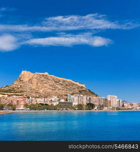 Alicante Postiguet beach and castle Santa Barbara in Spain Valencian Community