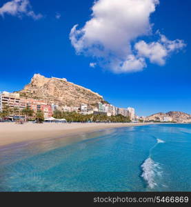 Alicante Postiguet beach and castle Santa Barbara in Spain Valencian Community