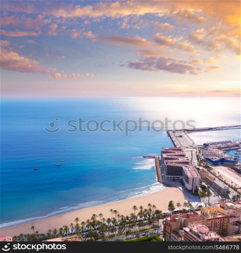 Alicante Postiguet beach view from Santa Barbara Castle of Spain