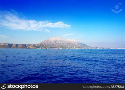 Alicante province Denia village with Mongo viewed from the sea