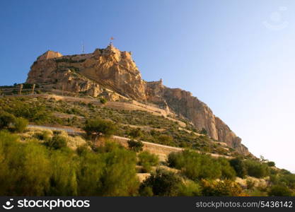 Alicante Santa Barbara Castle in Spain high up the mountain near Mediterranean sea