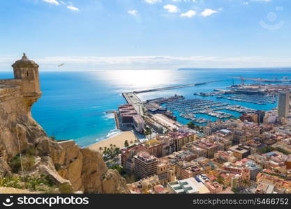 Alicante skyline aerial view from Santa Barbara Castle in Spain