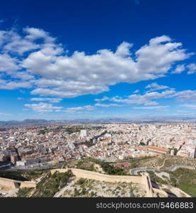 Alicante skyline aerial view from Santa Barbara Castle in Spain