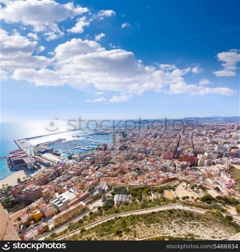 Alicante skyline aerial view from Santa Barbara Castle in Spain