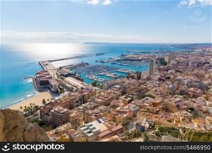 Alicante skyline aerial view from Santa Barbara Castle in Spain