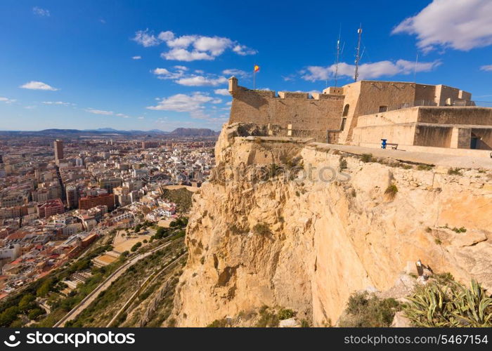 Alicante skyline aerial view from Santa Barbara Castle in Spain