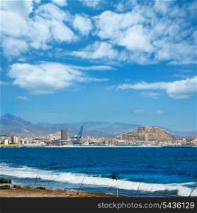 Alicante skyline downtown and port view from Mediterranean sea spain