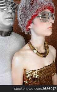 alien futuristic fashion couple portrait silver gold future metaphor