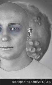 alien man portrait futuristic silver skin extraterrestrial space metaphor
