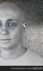 alien man portrait futuristic silver skin extraterrestrial space metaphor