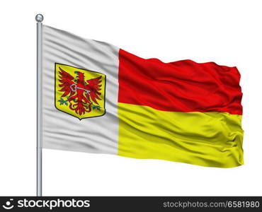 Alkmaar City Flag On Flagpole, Country Netherlands, Isolated On White Background. Alkmaar City Flag On Flagpole, Netherlands, Isolated On White Background