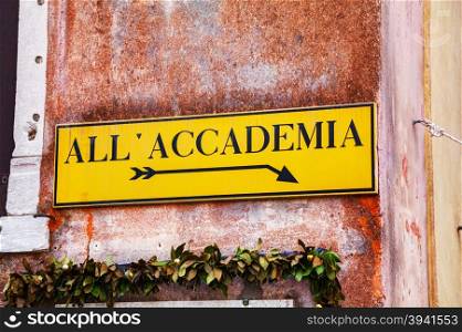 All Accademia direction sign in Venice, Italy