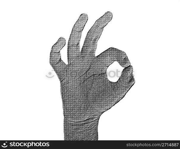 All-Fine Hand on White - Silver / Metalic hand gesture artwork.