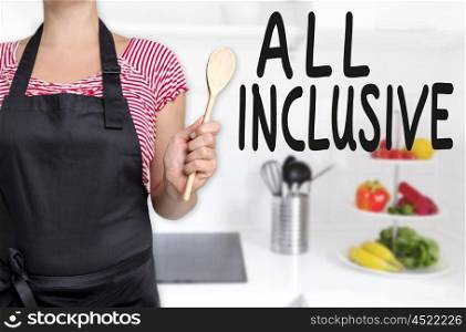 all inclusive cook holding wooden spoon concept. all inclusive cook holding wooden spoon concept.