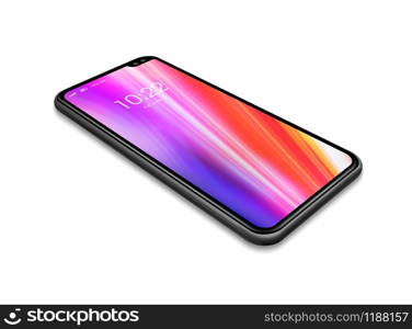 All-screen colorful blank smartphone mockup isolated on white with clock. 3D render. All-screen colorful smartphone mockup isolated on white. 3D render