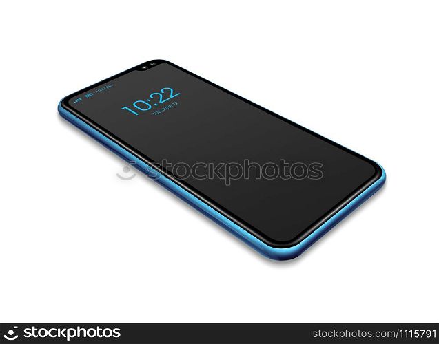 All-screen digital black and blue smartphone mockup isolated on white. 3D render. All-screen black and blue smartphone mockup isolated on white. 3D render