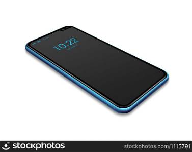 All-screen digital black and blue smartphone mockup isolated on white. 3D render. All-screen black and blue smartphone mockup isolated on white. 3D render