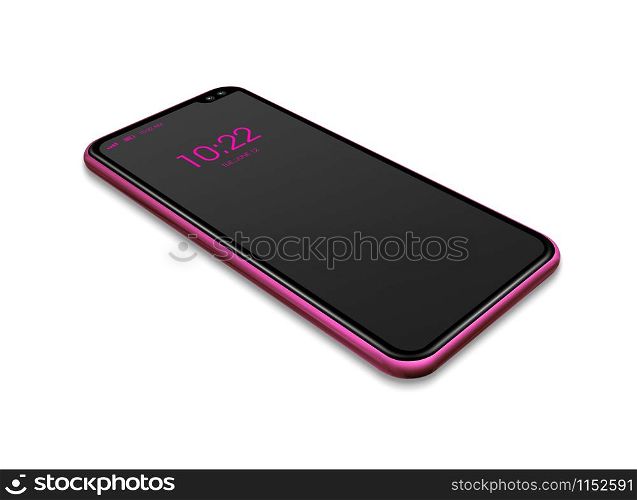All-screen digital black and pink smartphone mockup isolated on white. 3D render. All-screen black and pink smartphone mockup isolated on white. 3D render