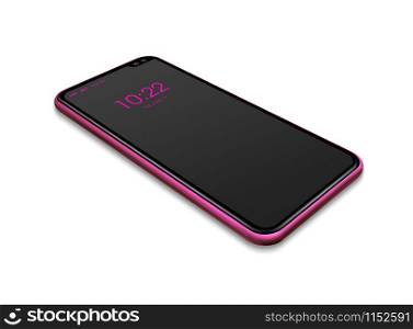 All-screen digital black and pink smartphone mockup isolated on white. 3D render. All-screen black and pink smartphone mockup isolated on white. 3D render