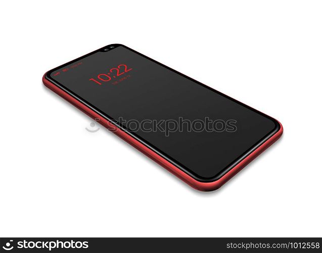 All-screen digital black and red smartphone mockup isolated on white. 3D render. All-screen black and red smartphone mockup isolated on white. 3D render