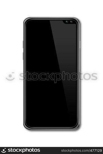 All-screen digital black smartphone mockup isolated on white. 3D render. All-screen black smartphone mockup isolated on white. 3D render