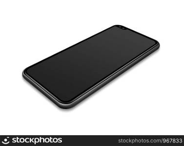 All-screen digital black smartphone mockup isolated on white. 3D render. All-screen black smartphone mockup isolated on white. 3D render