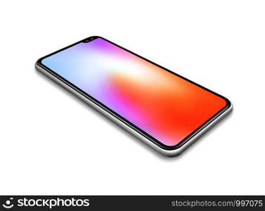 All-screen digital colorful blank smartphone mockup isolated on white. 3D render. All-screen colorful smartphone mockup isolated on white. 3D render