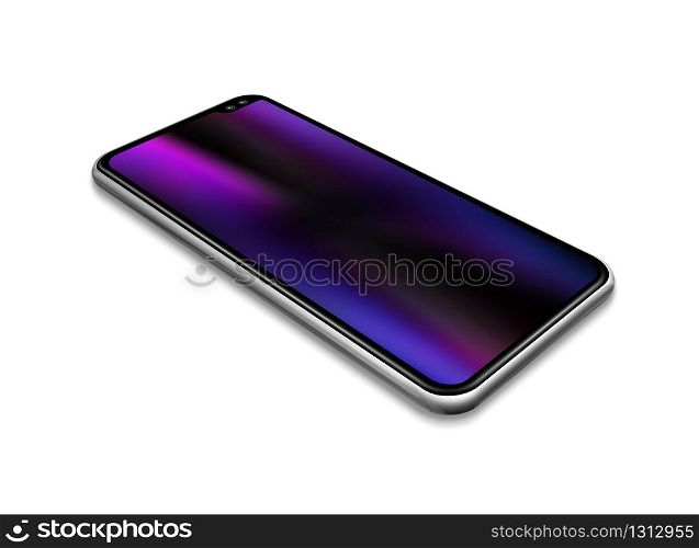 All screen digital realistic blank smartphone mockup isolated on white. Perspective view 3D render. All screen smartphone mockup isolated on white. 3D render