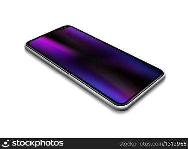 All screen digital realistic blank smartphone mockup isolated on white. Perspective view 3D render. All screen smartphone mockup isolated on white. 3D render