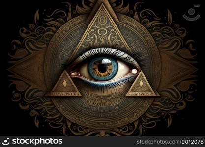  All seeing eye in sacred geometry triangle, masonry and illuminati symbol created by generative AI