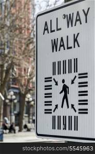 All Way Walk Sign, Seattle, Washington State, USA