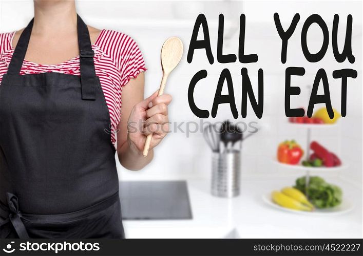 all you can eat cook holding wooden spoon concept. all you can eat cook holding wooden spoon concept.