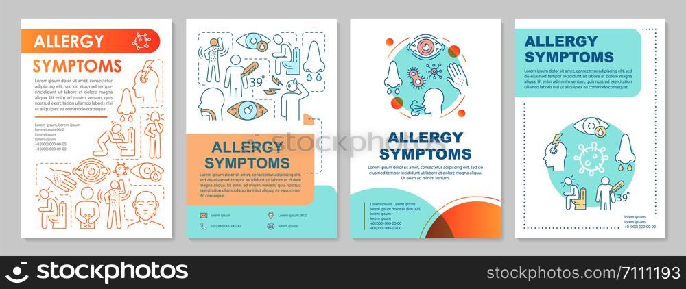 Allergy symptoms brochure template layout. Reaction to allergens. Flyer, booklet, leaflet print design with linear illustrations. Vector page layouts for magazines, annual reports, advertising posters