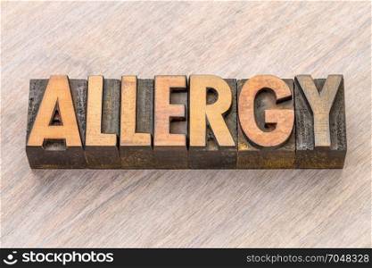 allergy - word abstract in vintage wood letterpress printing blocks