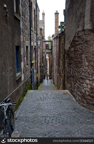 Alleyway between buildings in Edinburgh Scotland