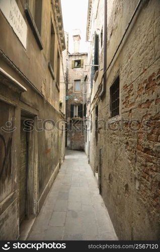 Alleyway between buildings in Venice, Italy.