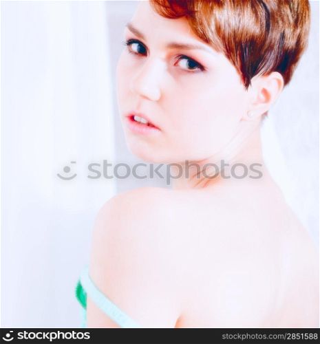 Alluring beauty young woman, bright colours