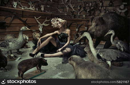 Alluring lady with wild animals