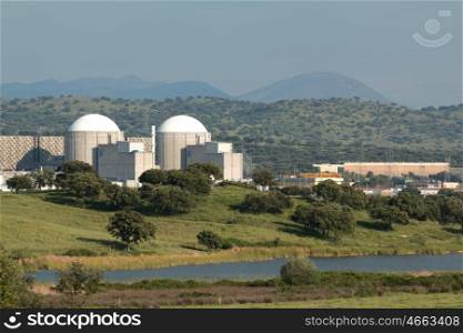 Almaraz nuclear power plant in the center of Spain, surrounded by oak hardwood