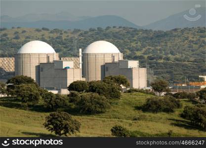 Almaraz nuclear power plant in the center of Spain, surrounded by oak hardwood