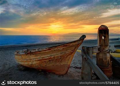Almeria Cabo de Gata beached boats in San Miguel beach of Spain
